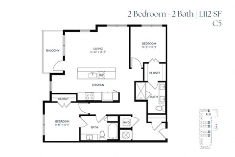 Floor plan for 2 beds, 2 baths, 1112 sqft