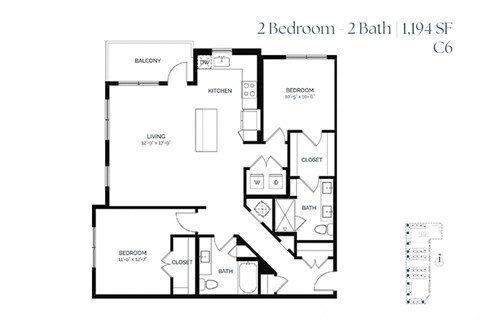 Floor plan for 2 beds, 2 baths, 1194 sqft