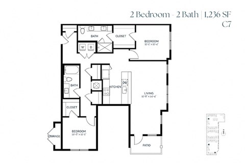 Floor plan for 2 beds, 2 baths, 1236 sqft