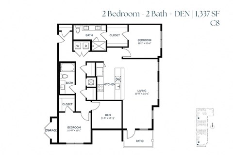 Floor plan for 2 beds, 2 baths, 1337 sqft