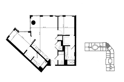 Floor plan for 2 beds, 2.5 baths, 1289 sqft