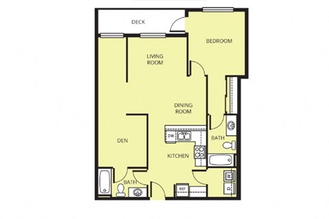 Floor plan for 1 bed, 1 bath, 967 sqft