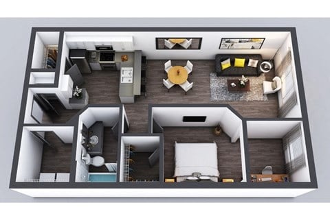 Floor plan for 1 bed, 1 bath, 814 sqft