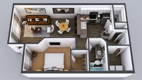Floor plan for 1 bed, 1 bath, 774 sqft