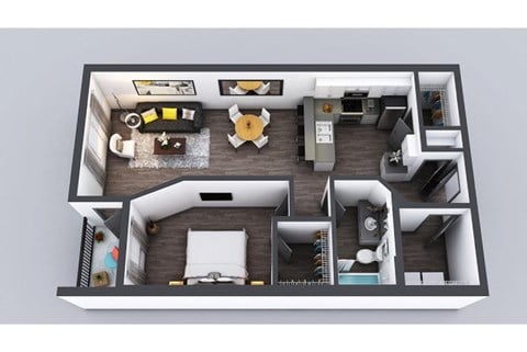 Floor plan for 1 bed, 1 bath, 774 sqft