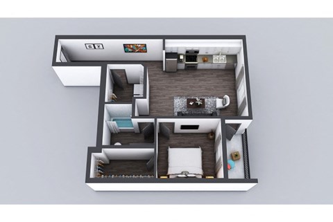 Floor plan for 1 bed, 1 bath, 783 sqft
