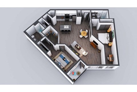 Floor plan for 2 beds, 2 baths, 1305 sqft