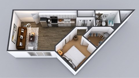 Floor plan for 1 bed, 1 bath, 592 sqft