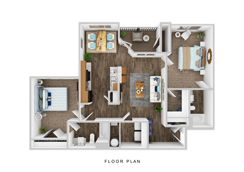 Floor plan for 2 beds, 2 baths, 1090 sqft
