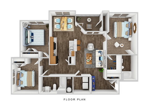 Floor plan for 3 beds, 2 baths, 1226 sqft