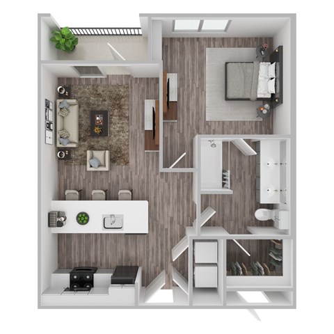 Floor plan for 1 bed, 1 bath, 810 sqft