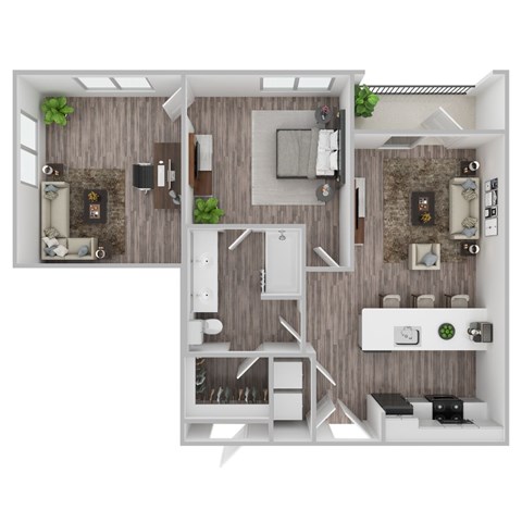 Floor plan for 1 bed, 1 bath, 901 sqft