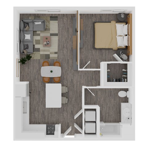 Floor plan for 1 bed, 1 bath, 802 sqft