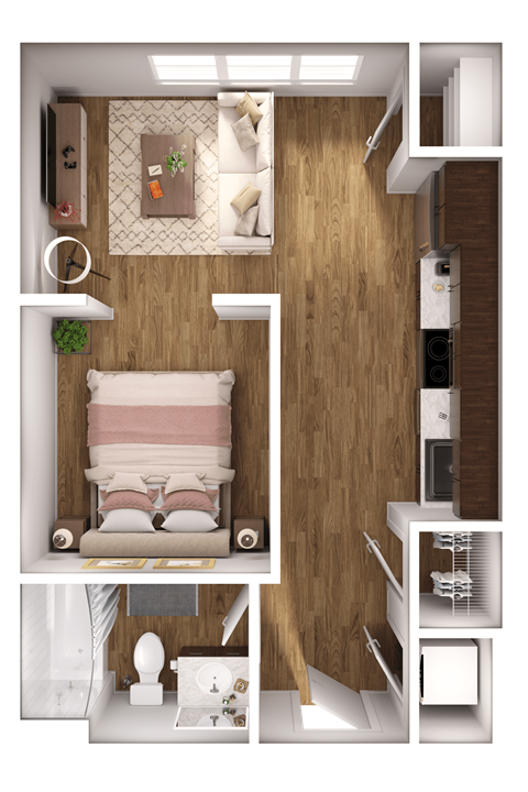 Floor plan for studio, 1 bath, 463 sqft