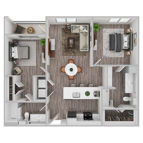 Floor plan for 2 beds, 2 baths, 1018 sqft