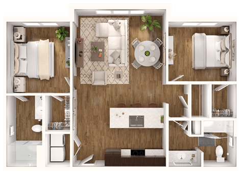 Floor plan for 2 beds, 2 baths, 940 sqft