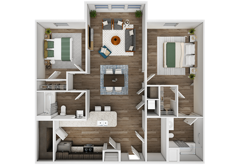 Floor plan for 2 beds, 2 baths, 1102 sqft