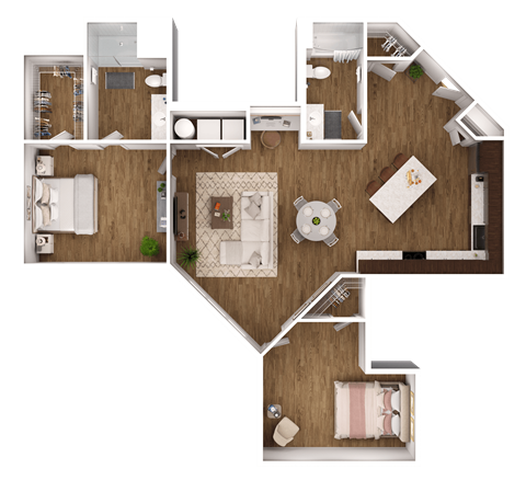 Floor plan for 2 beds, 2 baths, 1239 sqft