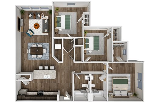 Floor plan for 3 beds, 2 baths, 1324 sqft