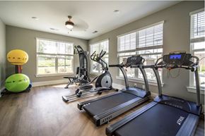 Greenville apartment for rent - A gym with treadmills, elliptical machines, and a ball.