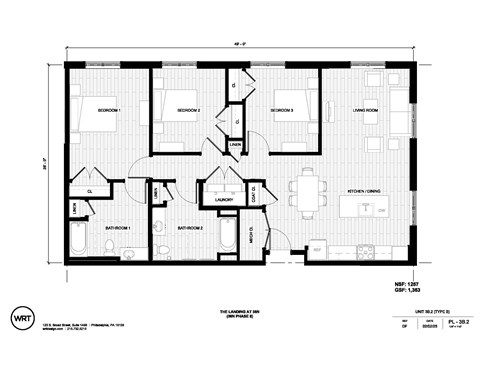 Floor plan for 3 beds, 2 baths