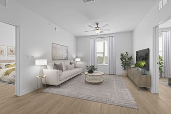 Living room with a white couch