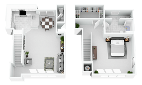 Floor plan for 1 bed, 1 bath, 958 sqft