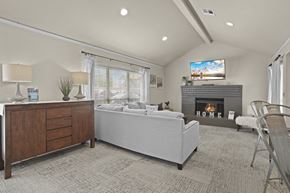 Oklahoma City apartment for rent - A modern bedroom with a fireplace and a television.
