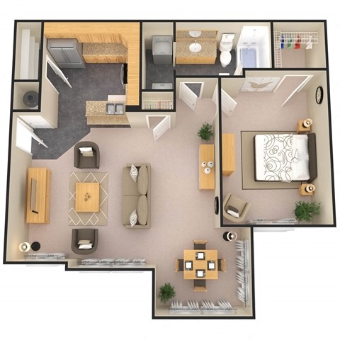 Floor plan for 1 bed, 1 bath, 879 sqft