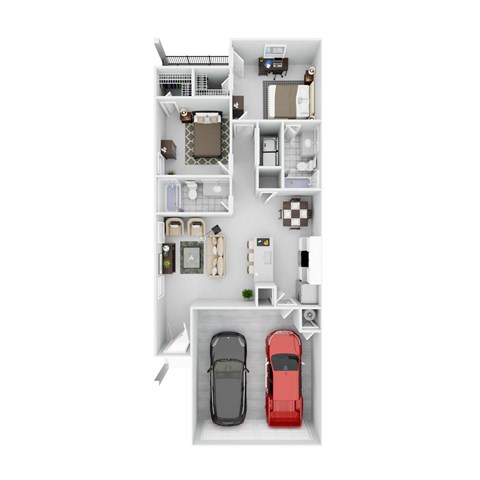 Floor plan for 2 beds, 2 baths, 983 sqft