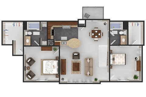 Floor plan for 2 beds, 2 baths, 1267 sqft