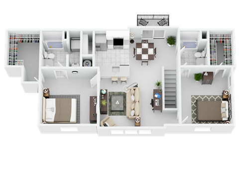 Floor plan for 2 beds, 2 baths, 1267 sqft