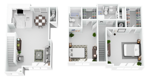 Floor plan for 2 beds, 2 baths, 1350 sqft