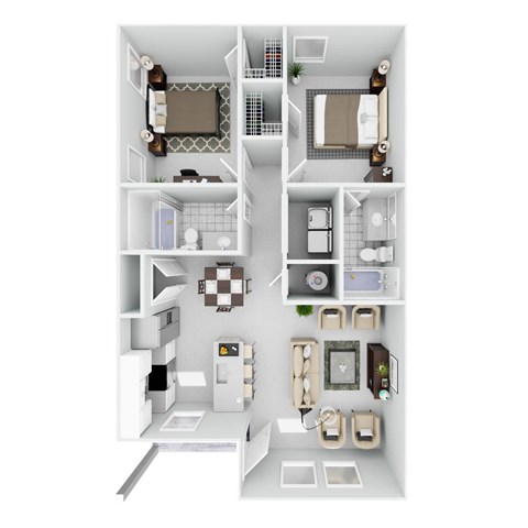 Floor plan for 2 beds, 2 baths, 1017 sqft
