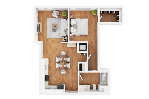 Floor plan for 1 bed, 1 bath