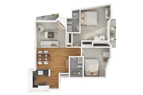 Floor plan for 2 beds, 2 baths, 882 sqft