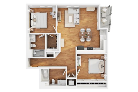 Floor plan for 2 beds, 2 baths