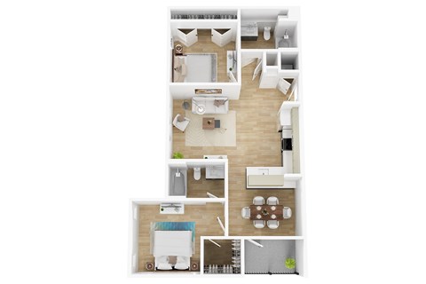 Floor plan for 2 beds, 2 baths