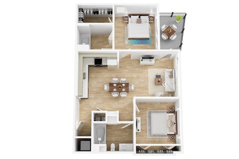 Floor plan for 2 beds, 2 baths, 896 sqft