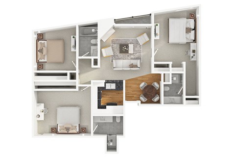 Floor plan for 3 beds, 3 baths, 1189 sqft