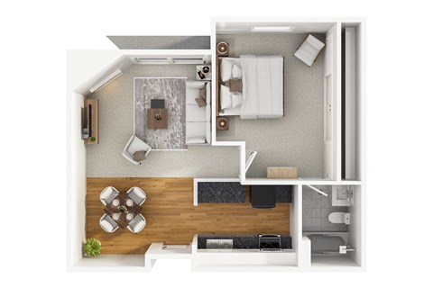 Floor plan for 1 bed, 1 bath, 650 sqft