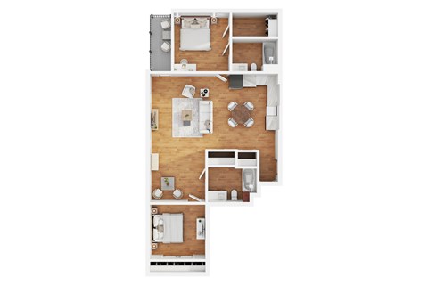 Floor plan for 2 beds, 2 baths