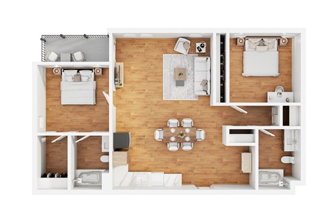 Floor plan for 2 beds, 2 baths
