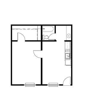Anaheim apartment for rent - A black and white floor plan of a small apartment.