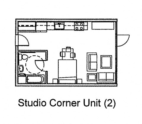 Floor plan for studio, 1 bath, 610 sqft