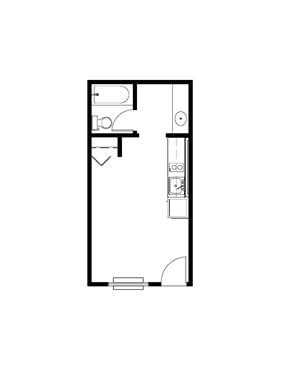 Anaheim apartment for rent - A floor plan of a room with furniture and appliances.