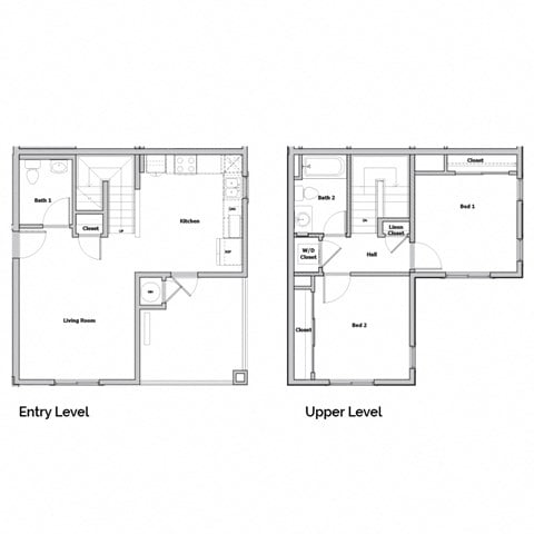 Floor plan for 2 beds, 2 baths, 964 sqft