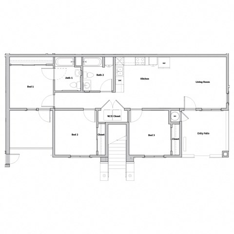 Floor plan for 3 beds, 2 baths