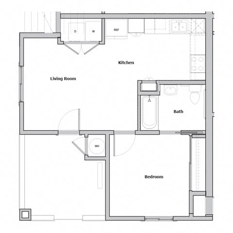 Floor plan for 1 bed, 1 bath, 542 sqft
