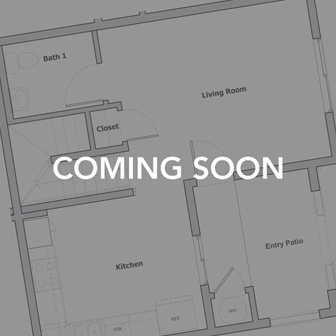 Floor plan for 1 bed, 1 bath, 770 sqft
